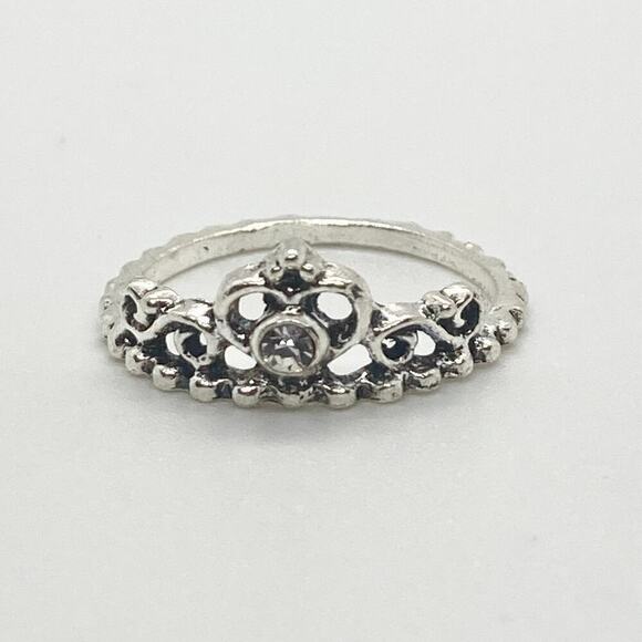 Size 6.75 Silver Tone Princess Crown Ring - Picture 3 of 8